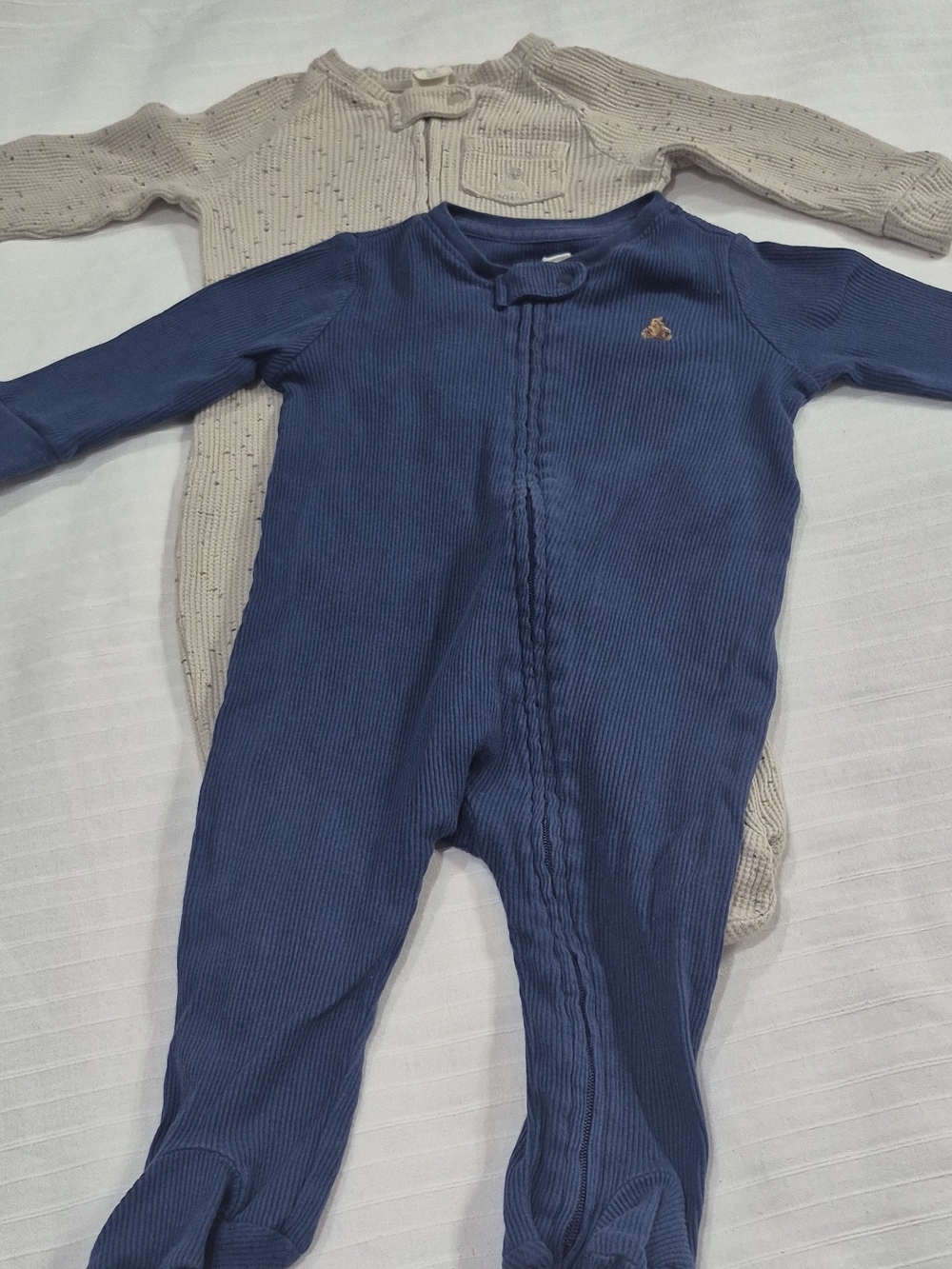 GAP Navy Blue Ribbed Footed One-Piece with Tiny Embroidered Bear Set Of Two.